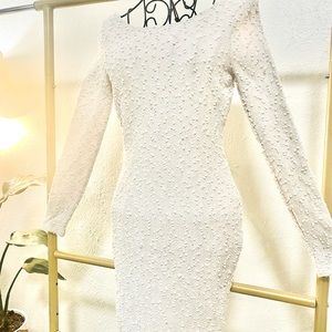 White boucle body con dress